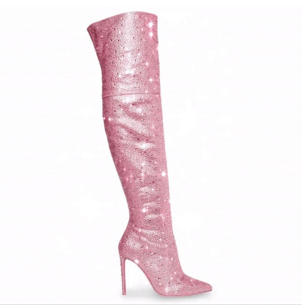 Steve Madden Pink Studded Thigh High Boots size 11 NEW
